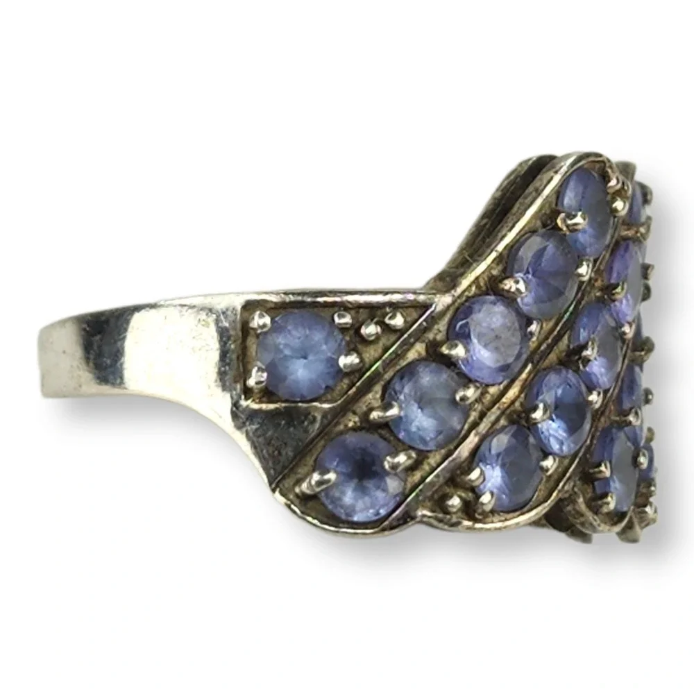 Vintage Sterling Silver Tanzanite Cocktail Ring Size 7.25 Purple 925 Faceted